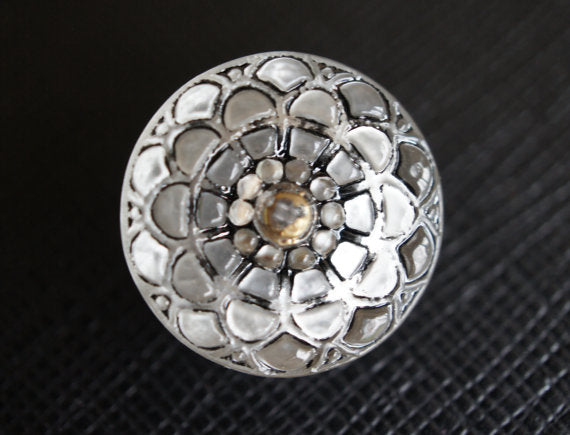 1 pc Czech Glass Button, Crystal Black Gold, Hand Painted, Size 8 (18mm)