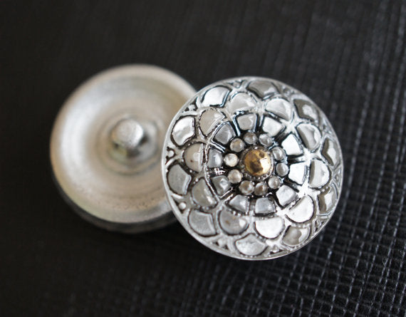 1 pc Czech Glass Button, Crystal Black Gold, Hand Painted, Size 8 (18mm)