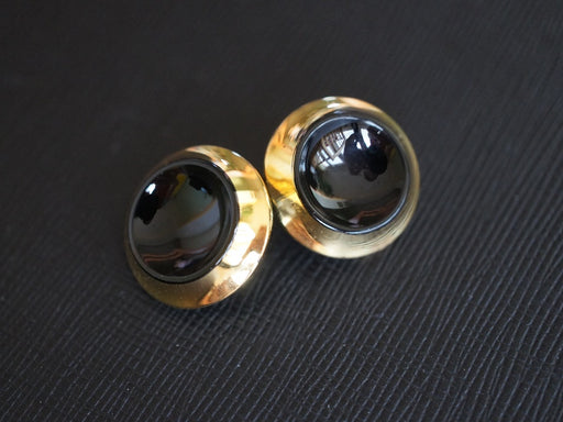 1 pc Czech Glass Button, Black Gold, Hand Painted, Size 8 (18mm)