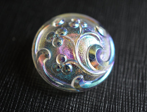 1 pc Czech Glass Button, Flower Crystal AB, Hand Painted, Size 12 (27mm)