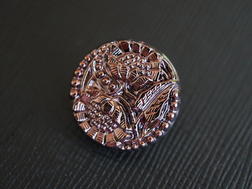 1 pc Czech Glass Button, Black Vega Ornament, Hand Painted, Size 8 (18mm)