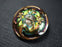 1 pc Czech Glass Button, Crystal Green Pink Vitrail Gold Ornament, Hand Painted, Size 12 (27mm)