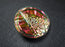 1 pc Czech Glass Button, Pink Vitrail Gold Flowers, Hand Painted, Size 12 (27mm)