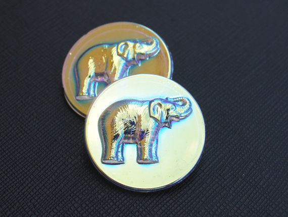 1 pc Czech Glass Button, White Elephant Silver AB, Hand Painted, Size 14 (32mm)