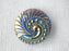 1 pc Czech Glass Button, Blue Combi Light Blue Gold Ornament, Hand Painted, Size 12 (27mm)