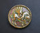 1 pc Czech Glass Button, Green Vitrail Gold Pegasus, Hand Painted, Size 16 (36mm)