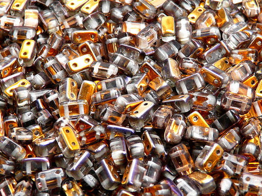 50 pcs 2-hole Brick Pressed Beads, 3x6mm, Crystal Santander, Czech Glass