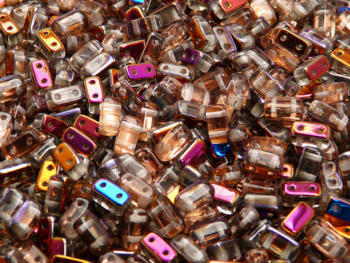 50 pcs 2-hole Brick Pressed Beads, 3x6mm, Crystal Sliperit, Czech Glass