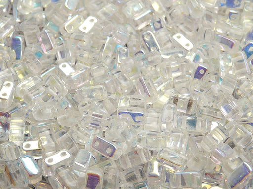 50 pcs 2-hole Brick Pressed Beads, 3x6mm, Crystal AB, Czech Glass