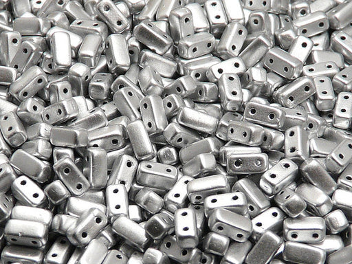 50 pcs 2-hole Brick Pressed Beads, 3x6mm, Crystal Bronze Aluminum (Silver Aluminum), Czech Glass