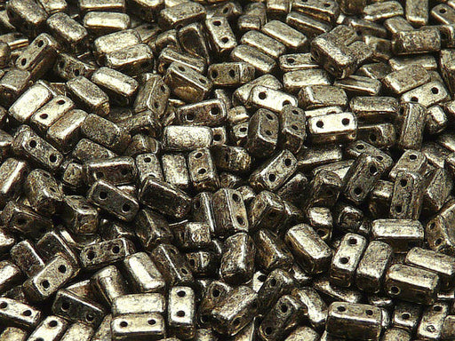50 pcs 2-hole Brick Pressed Beads, 3x6mm, Antique Chrome, Czech Glass