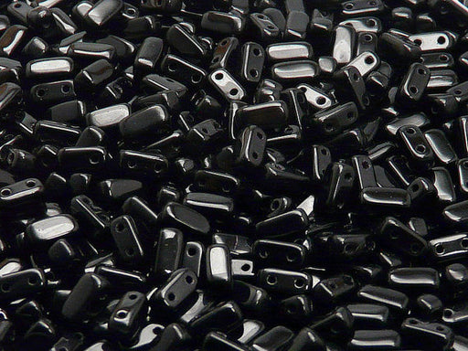 50 pcs 2-hole Brick Pressed Beads, 3x6mm, Jet Black, Czech Glass