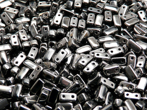 50 pcs 2-hole Brick Pressed Beads, 3x6mm, Jet Full Chrome, Czech Glass