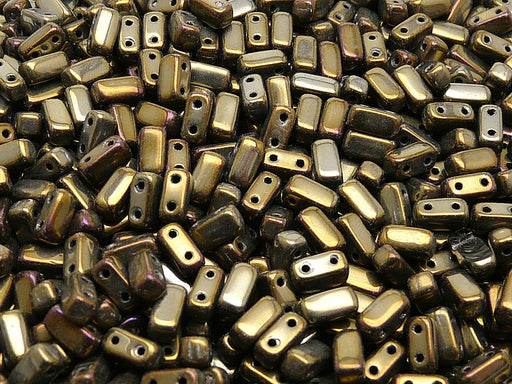 50 pcs 2-hole Brick Pressed Beads, 3x6mm, Jet Brown Iris, Czech Glass