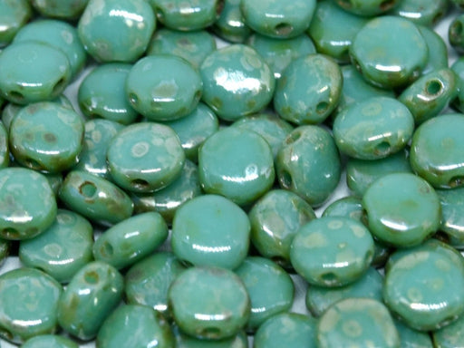 50 pcs 50 pcs DiscDuo® 6x4 mm 2 Holes Jade Picasso Czech Glass Green Multicolored