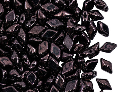 Diamonduo™ Beads 5x8 mm, 2 Holes, Jet Lilac Vega Luster, Czech Glass