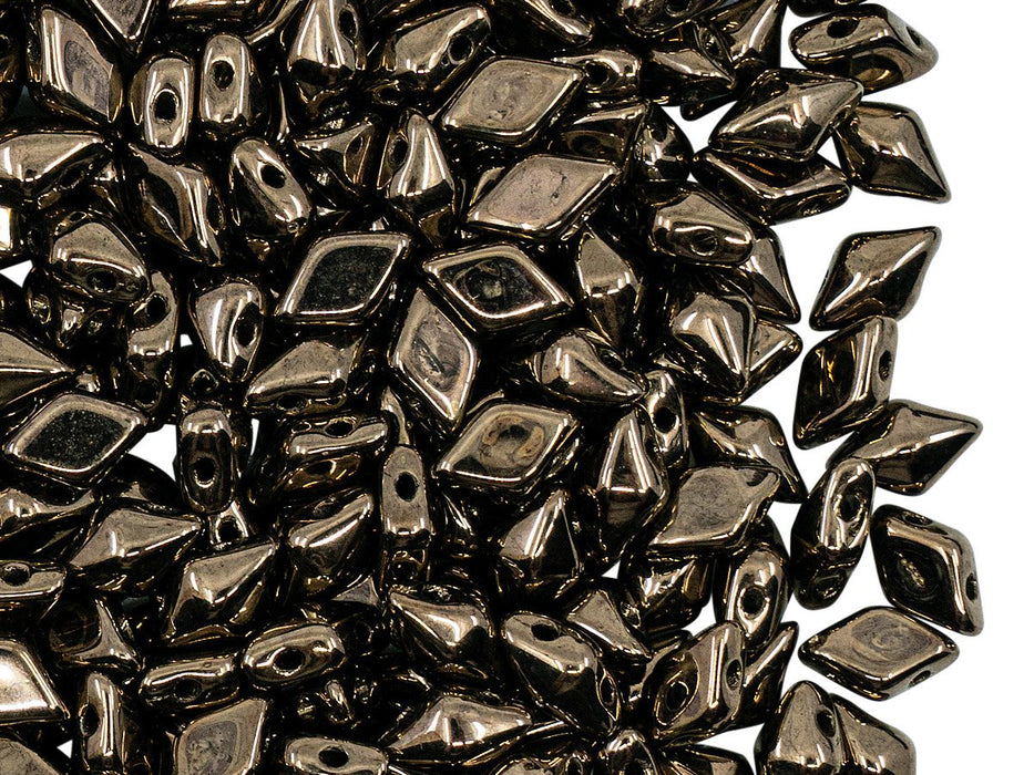 Diamonduo™ Beads 5x8 mm, 2 Holes, Dark Gold Metallic Brown, Czech Glass