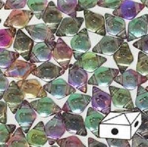 Diamonduo™ Beads 5x8 mm, 2 Holes, Crystal Rainbow Copper, Czech Glass
