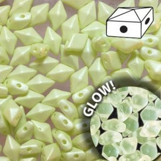 30 pcs Diamonduo™ Beads 5x8 mm, 2 Holes, Mint Glow in the Dark, Czech Glass