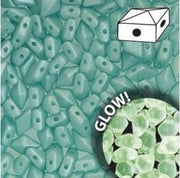 Diamonduo™ Beads 5x8 mm, 2 Holes, Aqua Glow in the Dark, Czech Glass