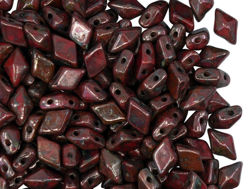 30 pcs Diamonduo™ Beads 5x8 mm, 2 Holes, Opaque Red Bronze Luster, Czech Glass