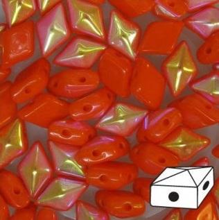 Diamonduo™ Beads 5x8 mm, 2 Holes, Dark Orange AB, Czech Glass