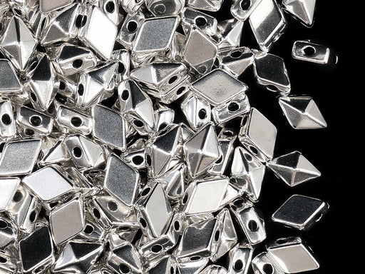 10 pcs Diamonduo™ Beads 5x8 mm, 2 Holes, 999 Real Silver Plated, Metal