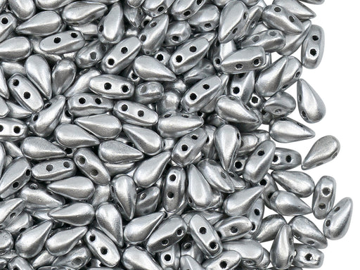 50 pcs 2-hole DropDuo® Beads, 3x6mm, Aluminum Silver, Czech Glass
