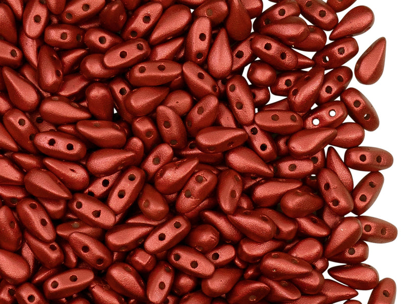 50 pcs 2-hole DropDuo® Beads, 3x6mm, Lava Red, Czech Glass