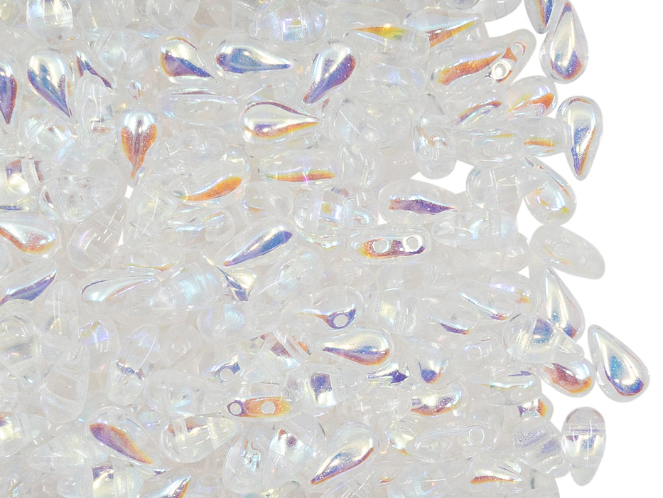 50 pcs 2-hole DropDuo® Beads, 3x6mm, Crystal AB, Czech Glass