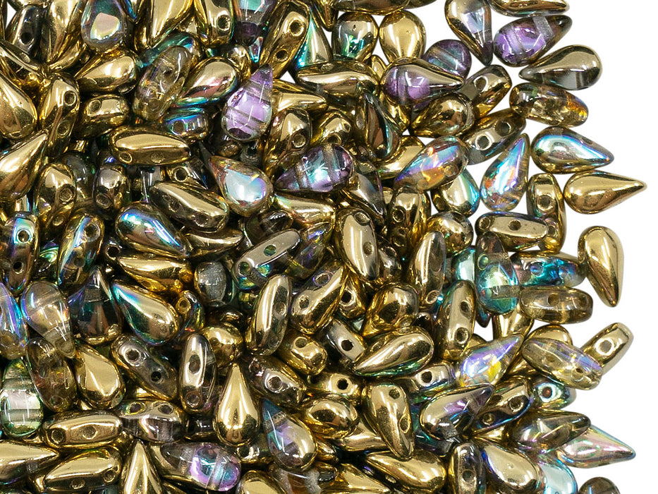 600 pcs 2-hole DropDuo® Beads, 3x6mm, Crystal Golden Rainbow, Czech Glass