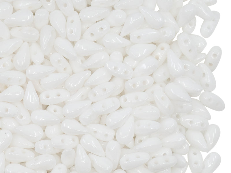 50 pcs 2-hole DropDuo® Beads, 3x6mm, Chalk White, Czech Glass
