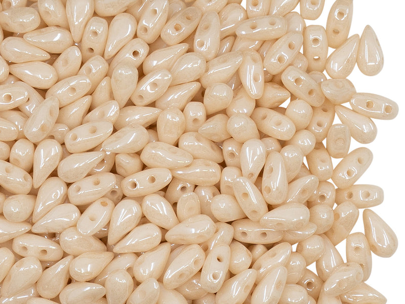 50 pcs 2-hole DropDuo® Beads, 3x6mm, Chalk White Champagne Luster, Czech Glass