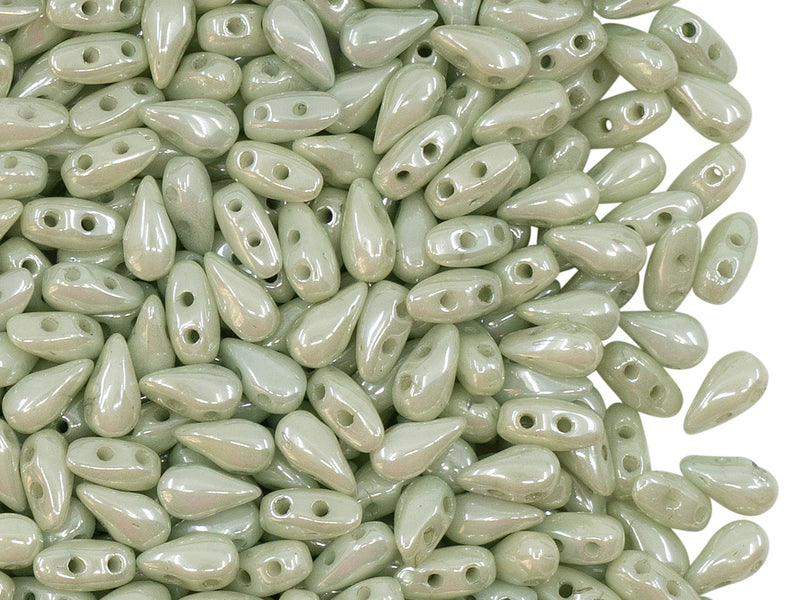600 pcs 2-hole DropDuo® Beads, 3x6mm, Chalk White Mint Luster, Czech Glass
