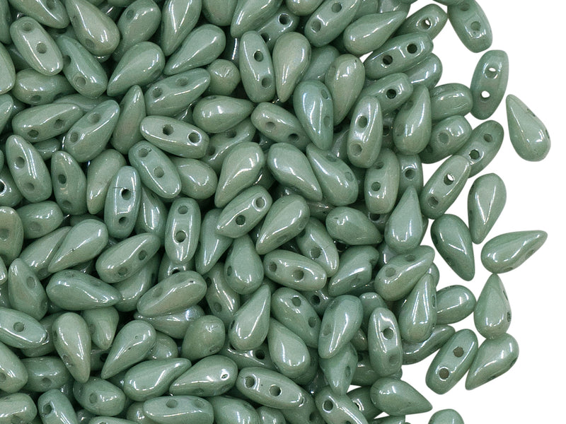 600 pcs 2-hole DropDuo® Beads, 3x6mm, Chalk White Teal Luster, Czech Glass