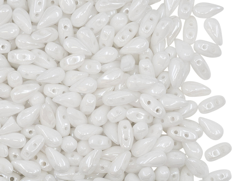 600 pcs 2-hole DropDuo® Beads, 3x6mm, Chalk White Shimmer, Czech Glass