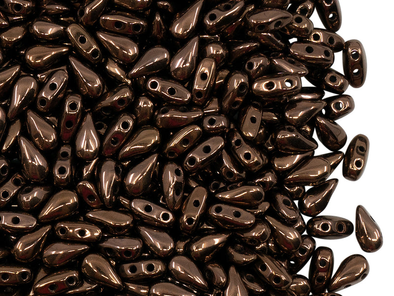 600 pcs 2-hole DropDuo® Beads, 3x6mm, Jet Bronze, Czech Glass