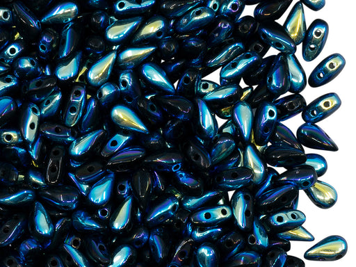 600 pcs 2-hole DropDuo® Beads, 3x6mm, Jet Full AB, Czech Glass