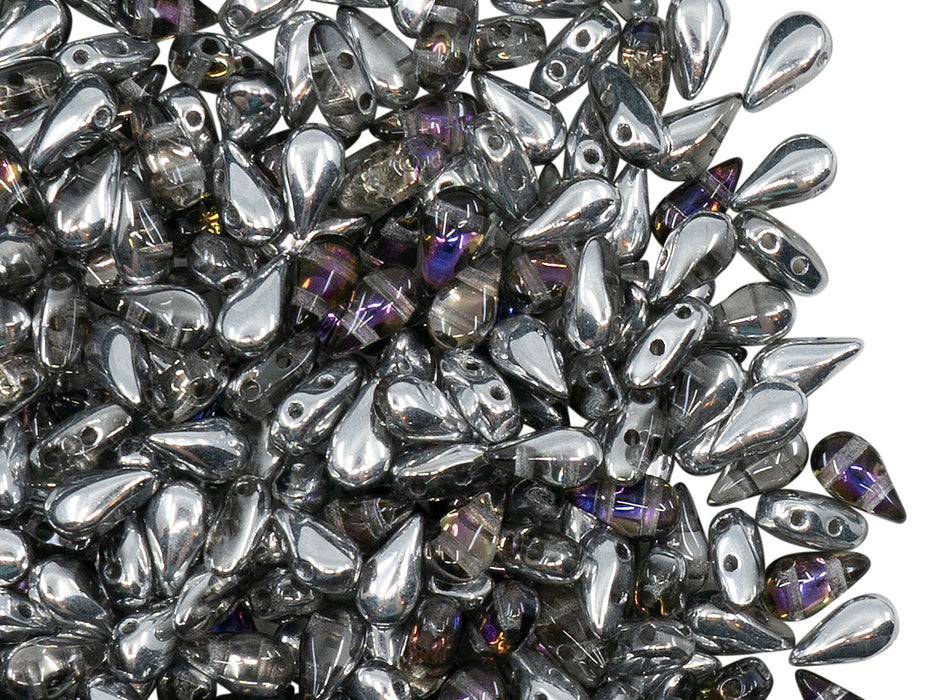 600 pcs 2-hole DropDuo® Beads, 3x6mm, Crystal Heliotrope, Czech Glass