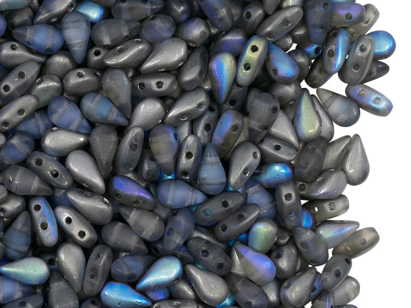 600 pcs 2-hole DropDuo® Beads, 3x6mm, Crystal Graphite Rainbow Matte, Czech Glass