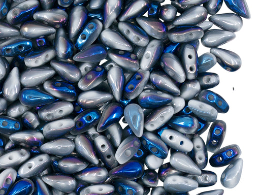 600 pcs 2-hole DropDuo® Beads, 3x6mm, Chalk White Blue Flare Full, Czech Glass