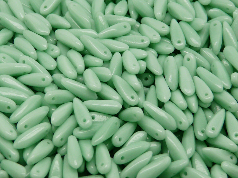 50 pcs Dagger Small Pressed Beads, 3x10mm, Opaque Turquoise Luster, Czech Glass