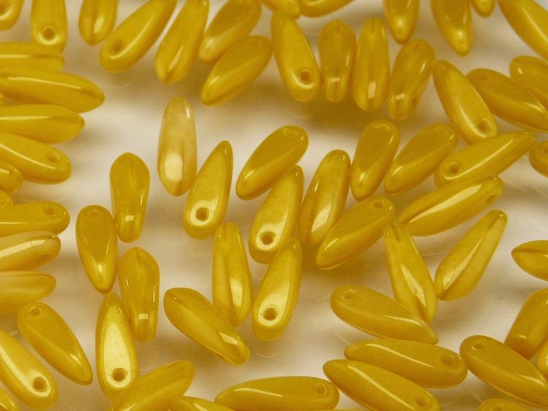 50 pcs Dagger Small Pressed Beads, 3x10mm, Yellow Silk Luster, Czech Glass