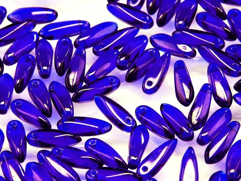 50 pcs Dagger Small Pressed Beads, 3x10mm, Dark Sapphire, Czech Glass