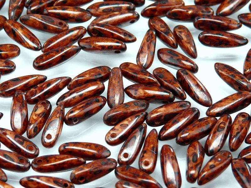 50 pcs Dagger Small Pressed Beads, 3x10mm, Izabela Travertine Dark, Czech Glass