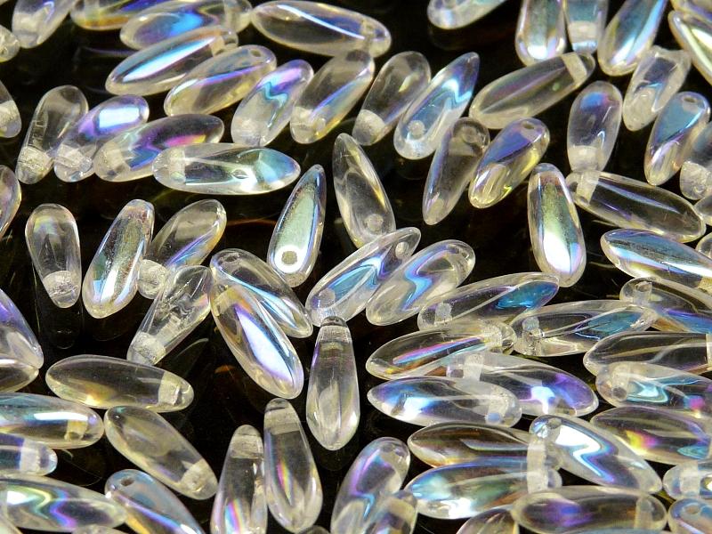 50 pcs Dagger Small Pressed Beads, 3x10mm, Crystal AB, Czech Glass