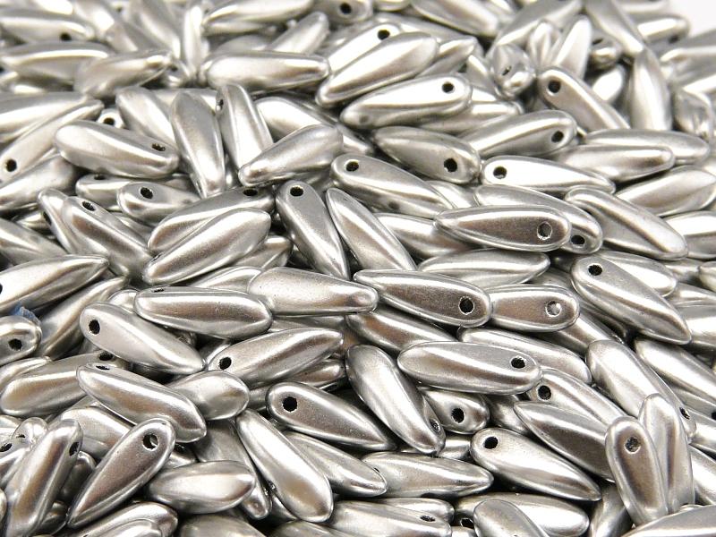 50 pcs Dagger Small Pressed Beads, 3x10mm, Silver Metallic, Czech Glass