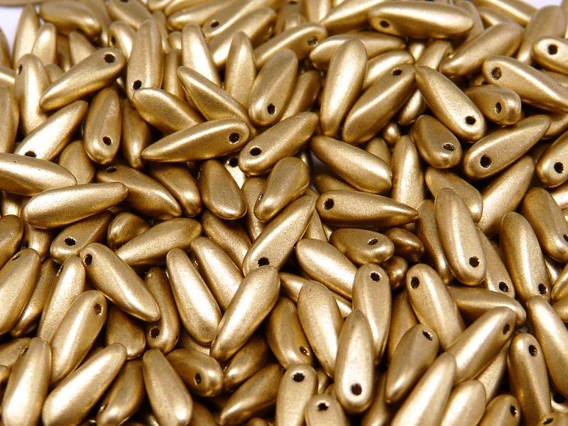 50 pcs Dagger Small Pressed Beads, 3x10mm, Gold Metallic, Czech Glass
