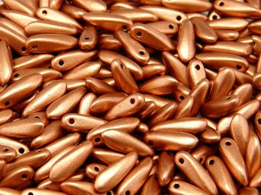 50 pcs Dagger Small Pressed Beads, 3x10mm, Copper Metallic, Czech Glass