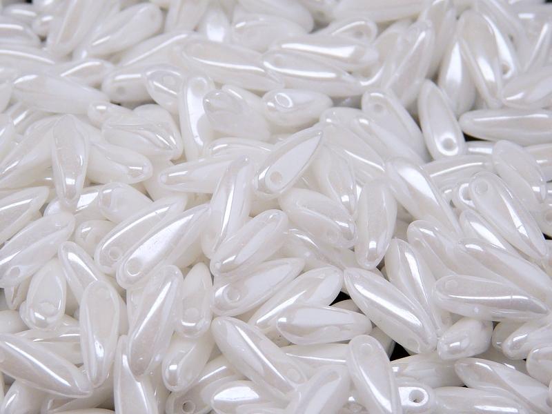 50 pcs Dagger Small Pressed Beads, 3x10mm, White Iris, Czech Glass